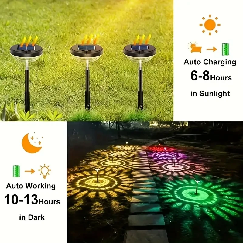 6pcs Solar Lawn Lights – Warm & Color Decorative Pathway Lights