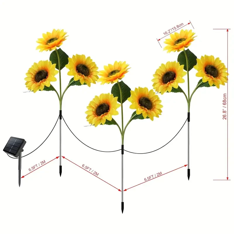 3-Pack Solar Sunflowers Stake Lights – Vibrant LED Artificial Flowers