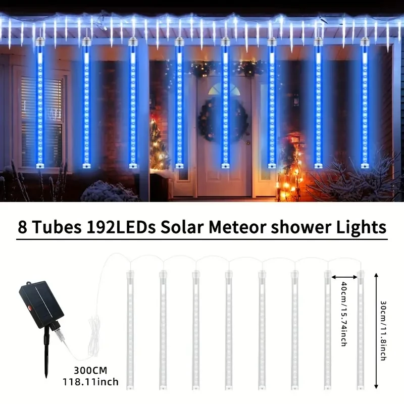 8 Strands 192 LED Solar Shooting Star Lights – Waterproof & Festive