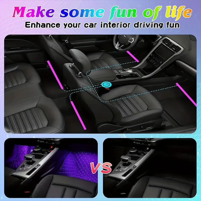 4PCS 48-LED Music Car Strip Light Kit – Sound Active & Wireless Remote
