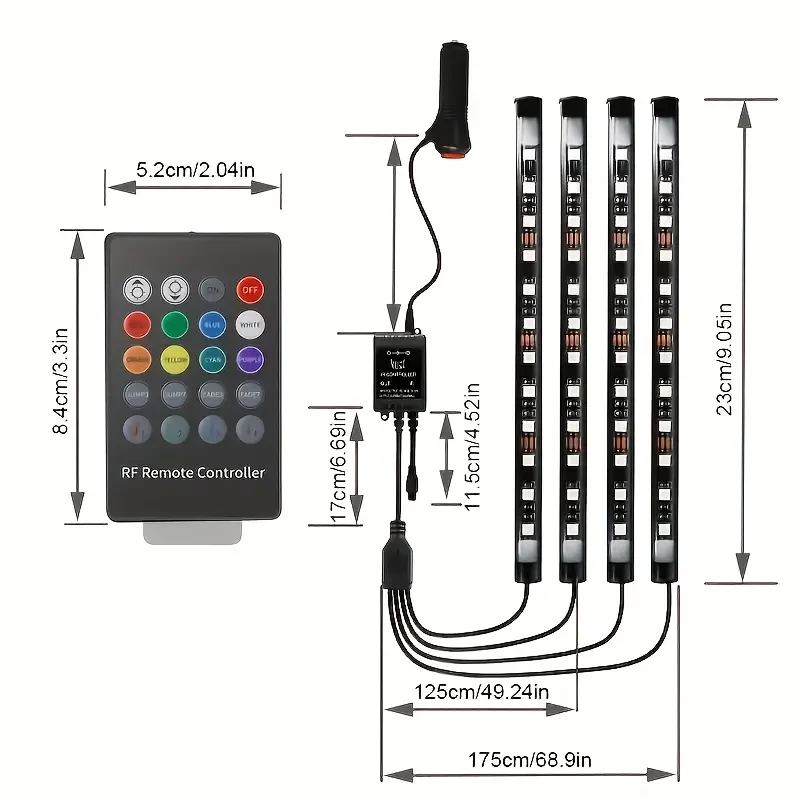 4PCS 48-LED Music Car Strip Light Kit – Sound Active & Wireless Remote