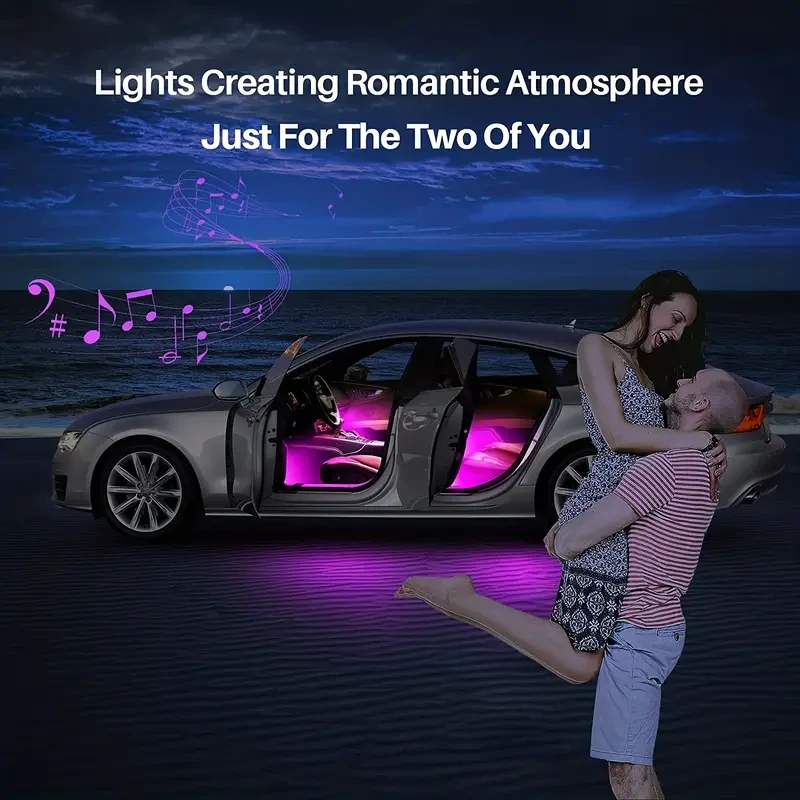 4PCS 48-LED Music Car Strip Light Kit – Sound Active & Wireless Remote
