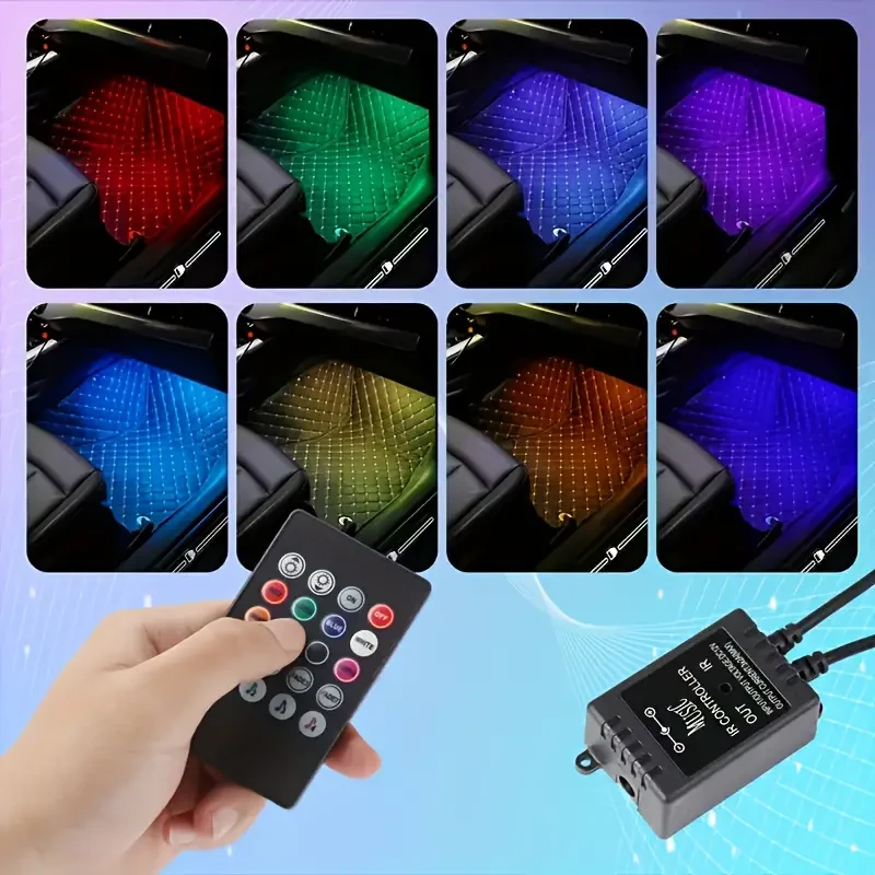 4PCS 48-LED Music Car Strip Light Kit – Sound Active & Wireless Remote