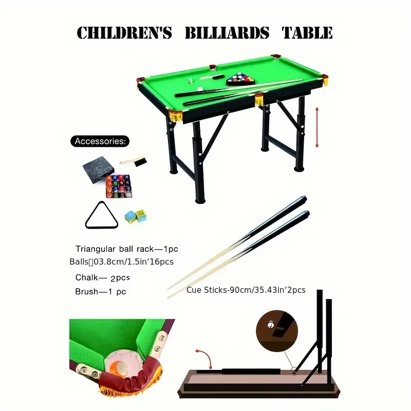 Adjustable Height Mini Pool Table Set – Folding Billiards Table with Iron Frame
