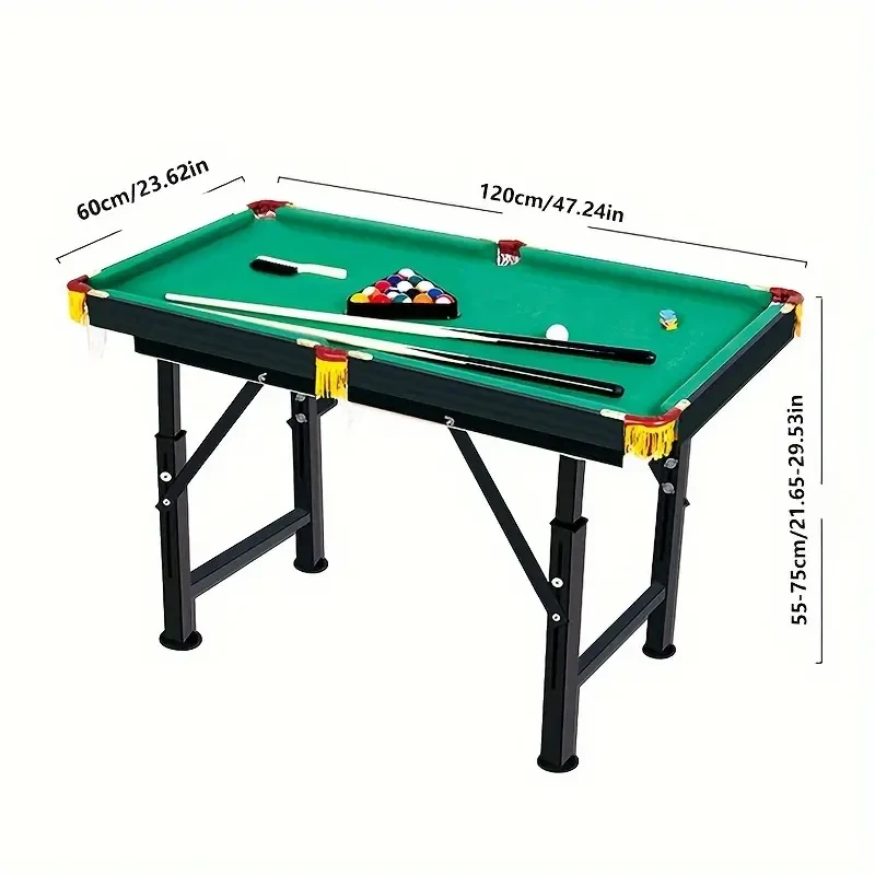 Adjustable Height Mini Pool Table Set – Folding Billiards Table with Iron Frame