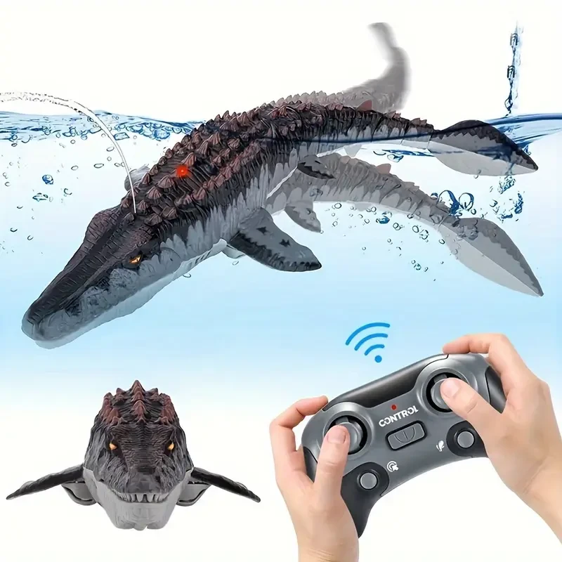 Interactive Remote-Controlled Dinosaur Toy – Dual Propeller Drive with Lights & Water Spray