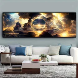 Breathtaking Sky Canvas Poster – Oil Painting of Clouds, Mountains & Rivers