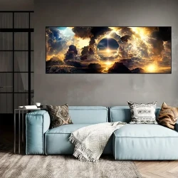 Breathtaking Sky Canvas Poster – Oil Painting of Clouds, Mountains & Rivers