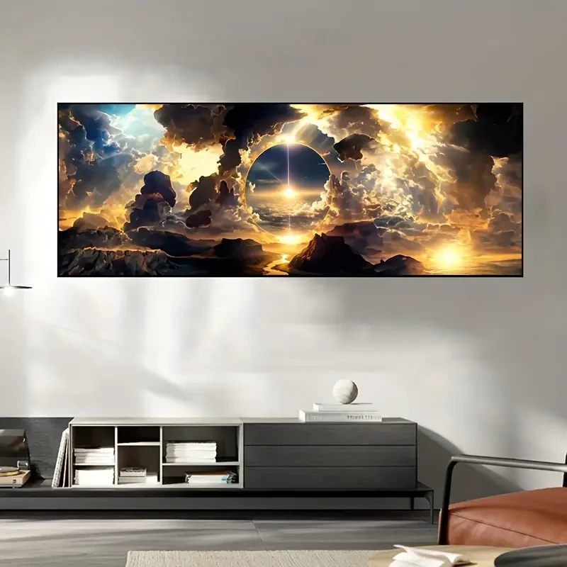 Breathtaking Sky Canvas Poster – Oil Painting of Clouds, Mountains & Rivers