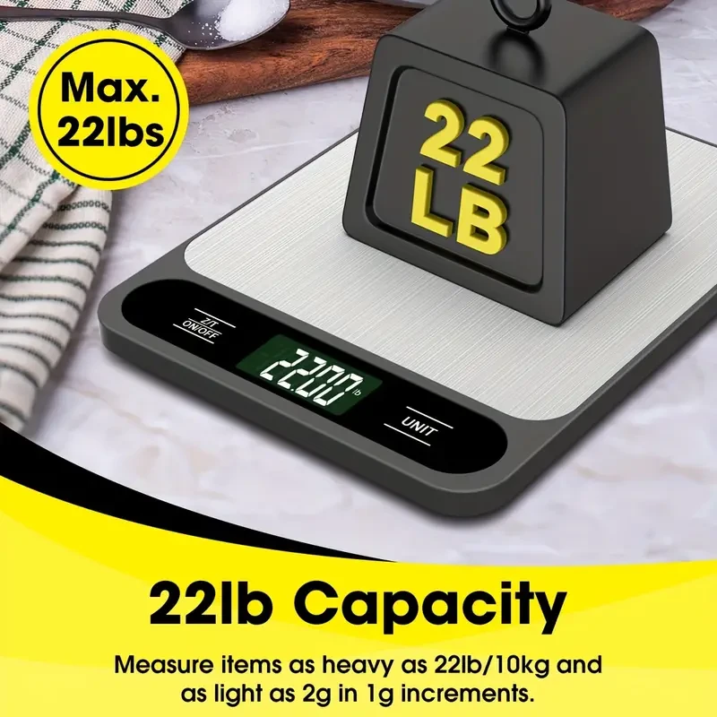 Digital Kitchen Scale - Accurate Food Scale for Baking, Cooking, and Weight Loss with 22lb/10kg Capacity