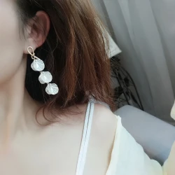 Metal Strap Silver Pin Shell Earrings