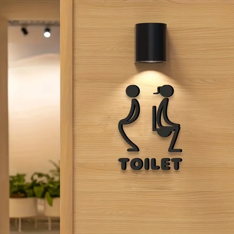 3D Acrylic Unisex Bathroom Door Sign – Stylish Black Design