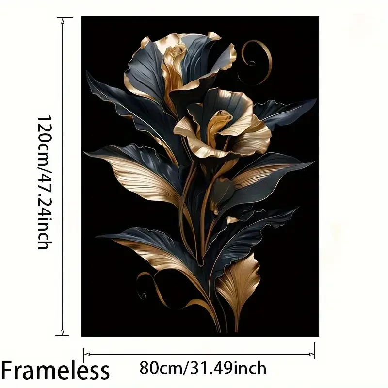 Black & Golden Floral Canvas Art – Frameless Wall Decor