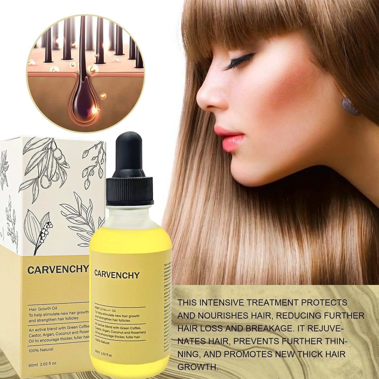 Veganic Natural Hair Growth Oil - Anti Hair Loss and Nourishing Essential Oil for Hair Thickening and Repair