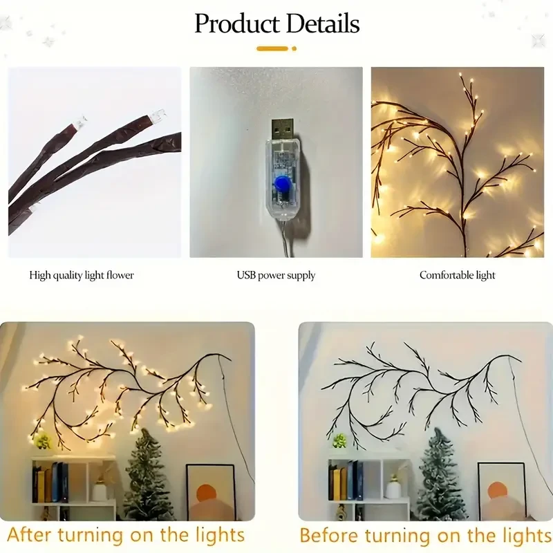 USB-Powered Willow Branch LED Wall Decor – 96 Lights