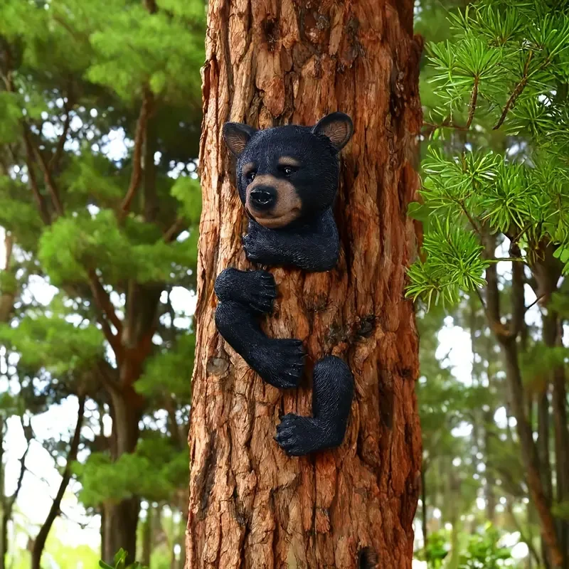 Resin Black Bear Tree Hugger Sculpture – Garden Decoration