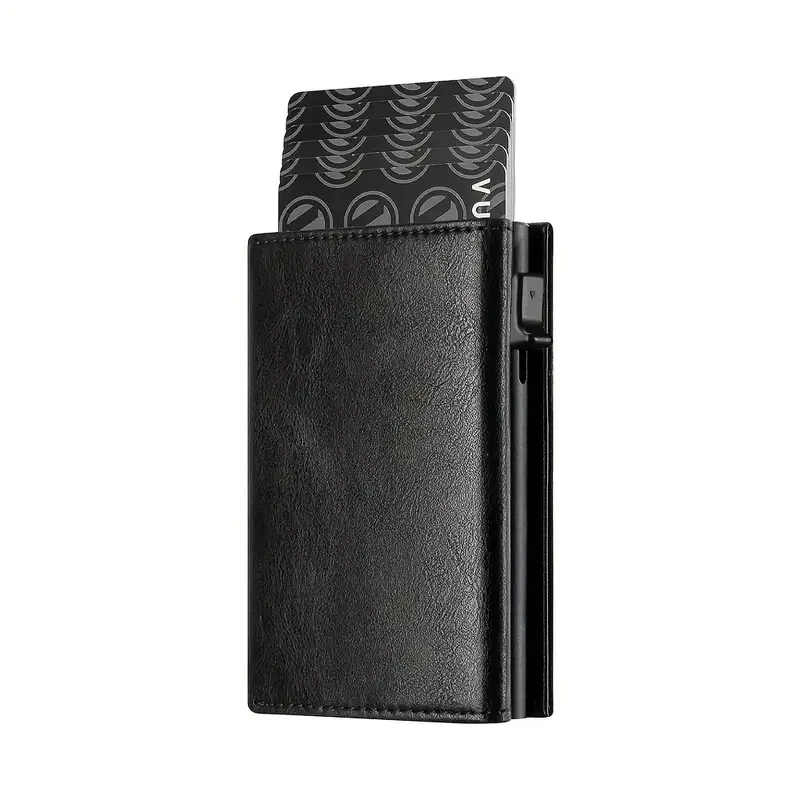 Premium Men's RFID Wallet - Minimalist Business Card Holder with Automatic Pop-Up Metal Credit Card Slot