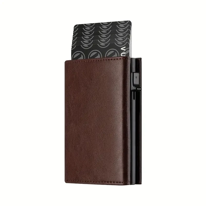 Premium Men's RFID Wallet - Minimalist Business Card Holder with Automatic Pop-Up Metal Credit Card Slot
