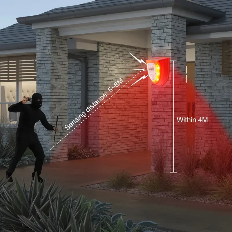 1pc Solar-Powered Security Alarm with 129dB Sirens, Motion-Activated Strobe Light – Outdoor Warning System for Farms, Barns & Yards