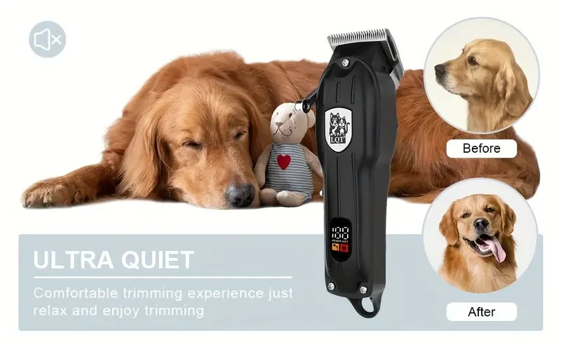 LQT Professional Pet Hair Clipper Kit with LED Display, Low Noise Rechargeable Cordless Electric Quiet Trimmer Set for Dogs and Cats, USB Charging, 36V Operating Voltage, Lithium Battery-18650 Series