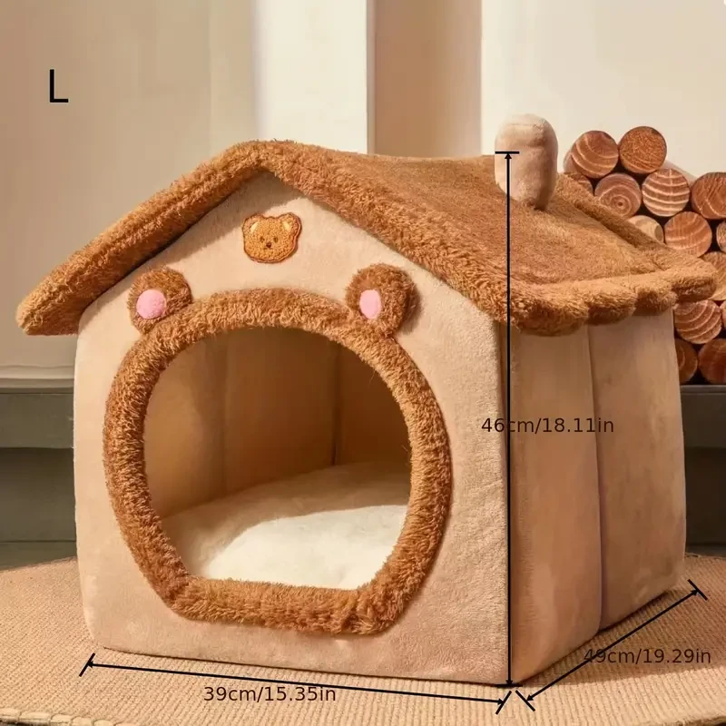 1pc Cozy Cat Cottage - Soft, Warm, Removable, Washable, Comfortable Polyester Pet Bed House for Cats and Small Dogs - Perfect Winter Nest for Your Furry Friend