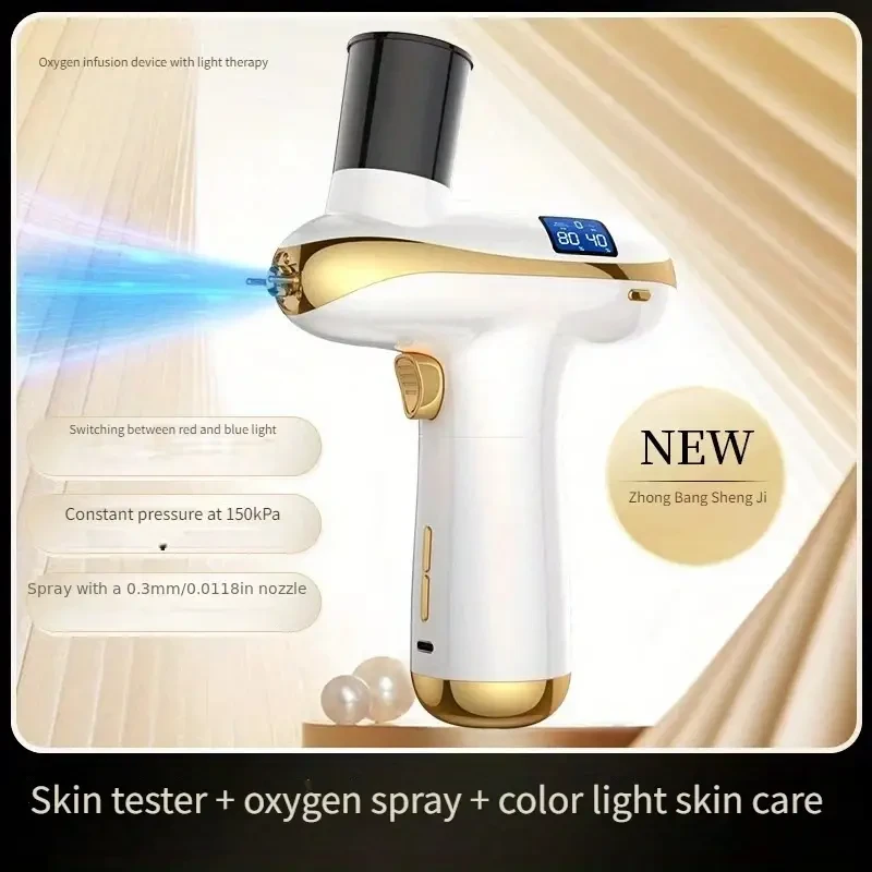 USB Rechargeable Nano High-Pressure Facial Hydration Spray Device with Blue & Red LED Skin Care, 1000mAh Lithium Polymer Battery, ≤36V Handheld Portable Skin Moisturizer and Tester