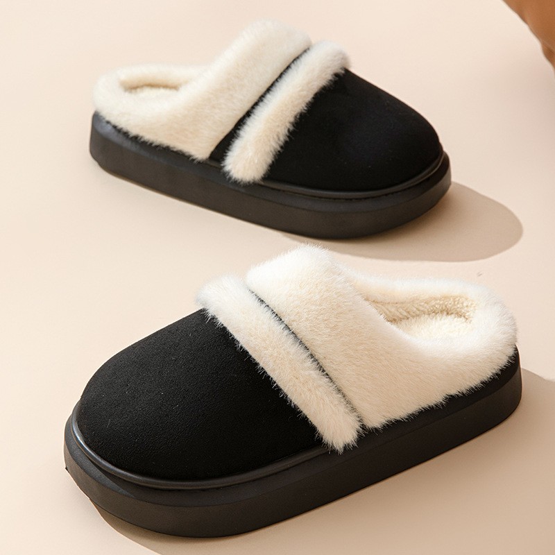 Women’s Warm Cotton Slippers – Thick Bottom, Non-slip Plus-Velvet Suede House Shoes