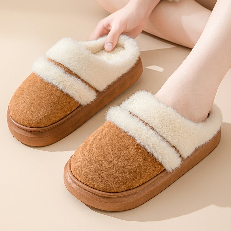 Women’s Warm Cotton Slippers – Thick Bottom, Non-slip Plus-Velvet Suede House Shoes