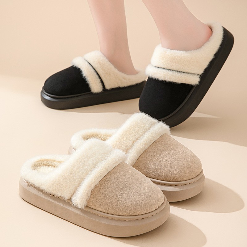 Women’s Warm Cotton Slippers – Thick Bottom, Non-slip Plus-Velvet Suede House Shoes