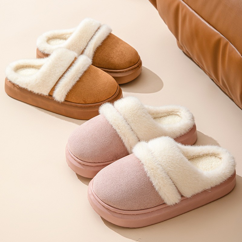 Women’s Warm Cotton Slippers – Thick Bottom, Non-slip Plus-Velvet Suede House Shoes