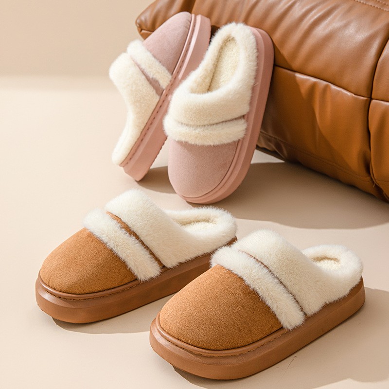 Women’s Warm Cotton Slippers – Thick Bottom, Non-slip Plus-Velvet Suede House Shoes