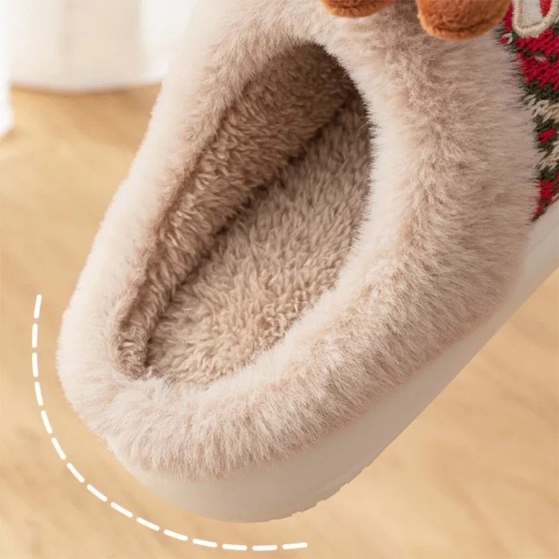 Cute Christmas Elk Plush Slippers – Cozy Non-slip Fuzzy House Shoes for Women