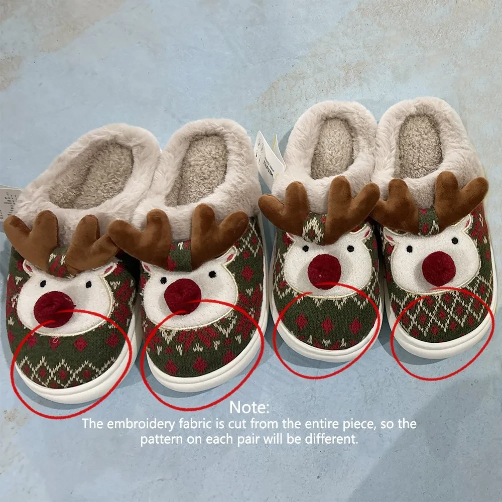 Cute Christmas Elk Plush Slippers – Cozy Non-slip Fuzzy House Shoes for Women