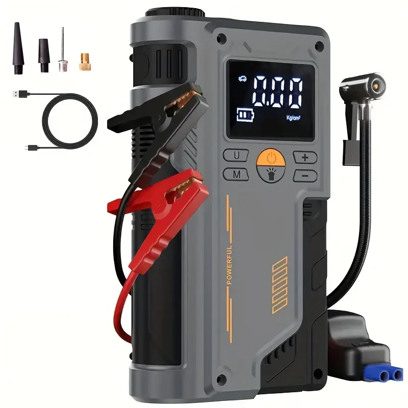 Semi-Automatic Car Jump Starter with Portable Air Compressor