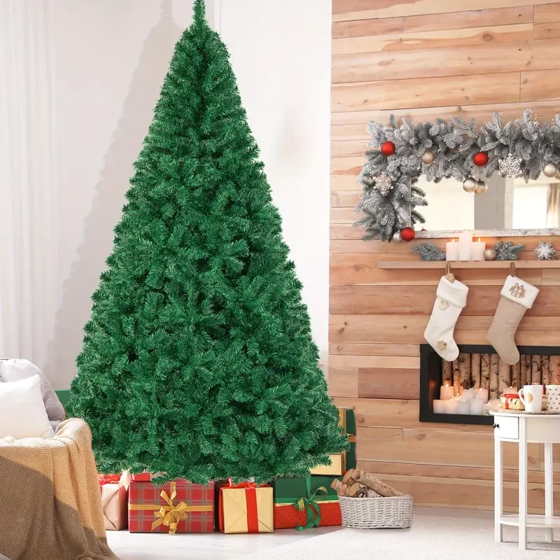 LIFEZEAL 8Ft Artificial PVC Christmas Tree - Pre-Lit, Holiday Season, Home Outdoor, Green, with Stand, Easy Assembly, Durable, and Realistic