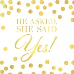 He Asked Beverage Napkins - Foil Hot-Stamped (16 units) - Pack of 16