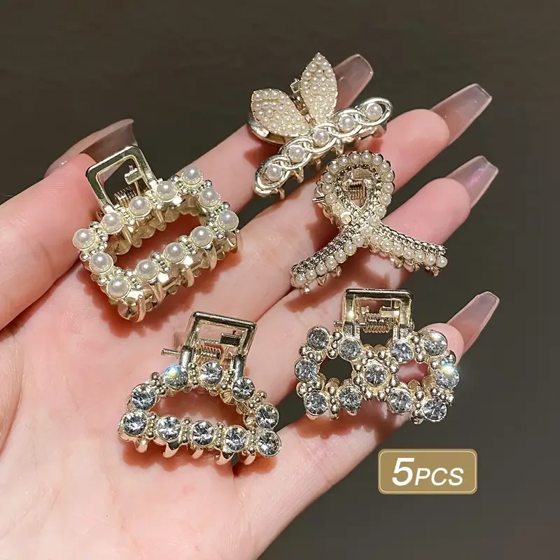 5pcs Girls Imitation Pearl Hair Claws – Small Hair Accessories for Messy Hair