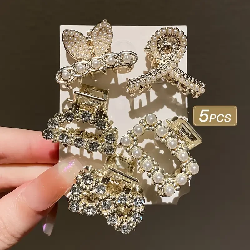 5pcs Girls Imitation Pearl Hair Claws – Small Hair Accessories for Messy Hair