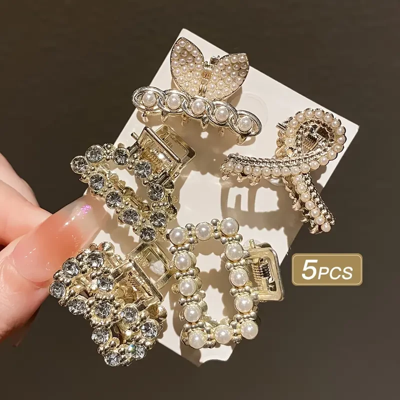 5pcs Girls Imitation Pearl Hair Claws – Small Hair Accessories for Messy Hair