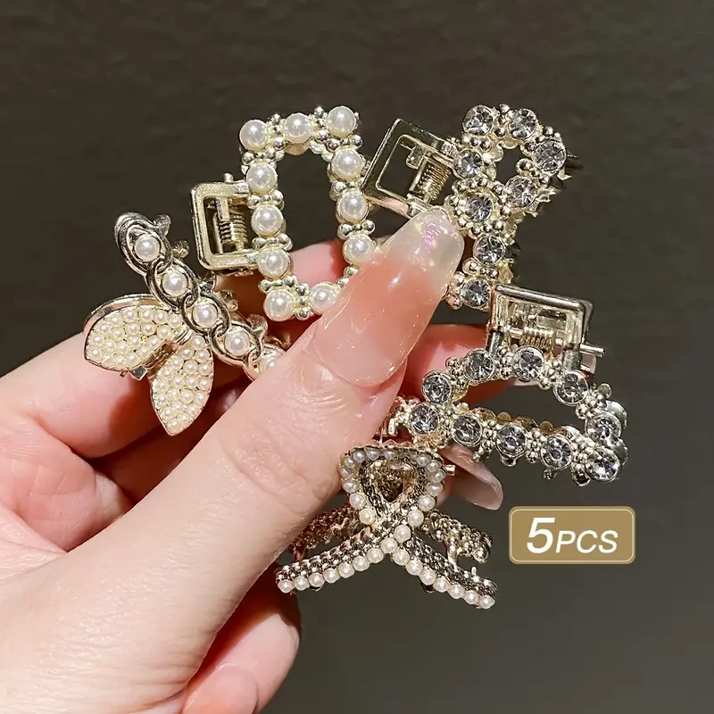 5pcs Girls Imitation Pearl Hair Claws – Small Hair Accessories for Messy Hair