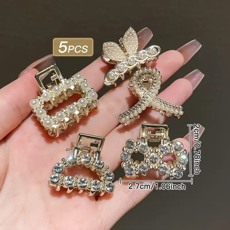 5pcs Girls Imitation Pearl Hair Claws – Small Hair Accessories for Messy Hair