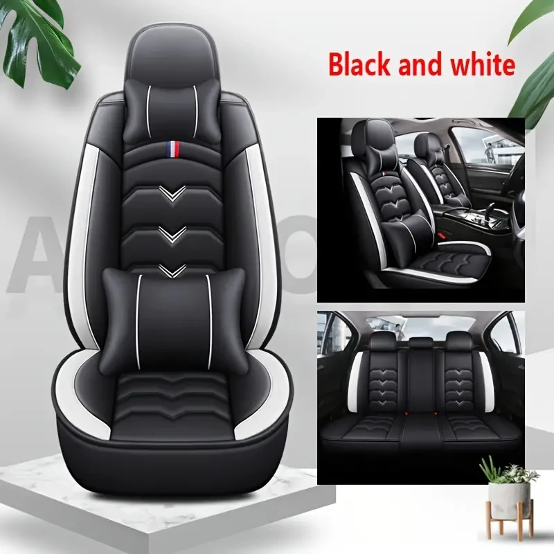 Universal Faux Leather Car Seat Cover Set – All-Season, Full Surround for 5-Seaters