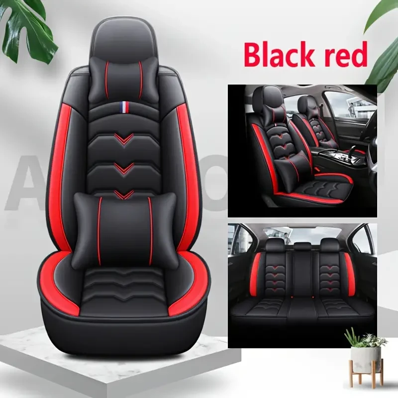 Universal Faux Leather Car Seat Cover Set – All-Season, Full Surround for 5-Seaters