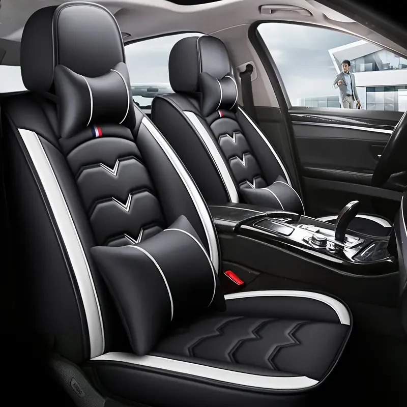Universal Faux Leather Car Seat Cover Set – All-Season, Full Surround for 5-Seaters