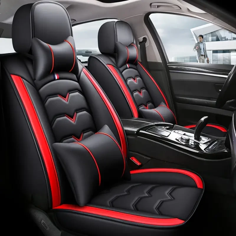 Universal Faux Leather Car Seat Cover Set – All-Season, Full Surround for 5-Seaters