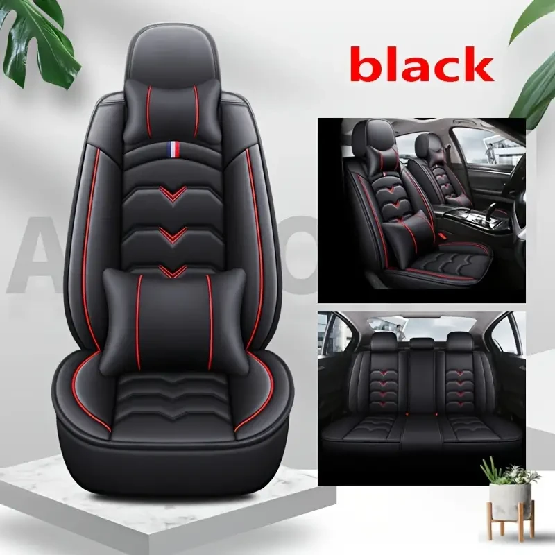 Universal Faux Leather Car Seat Cover Set – All-Season, Full Surround for 5-Seaters