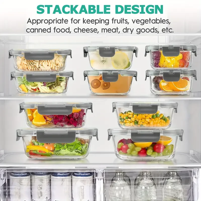 12pcs- Glass Food Storage Containers with Lids Set, Airtight Glass Meal Prep Containers (Containers & Lids), Leak Proof Lunch Containers BPA-Free