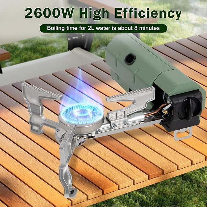 Orifesio Foldable 2600W Camping Stove – Portable Butane Stove with Windshield & Storage Bag for Camping, Hiking & Travel