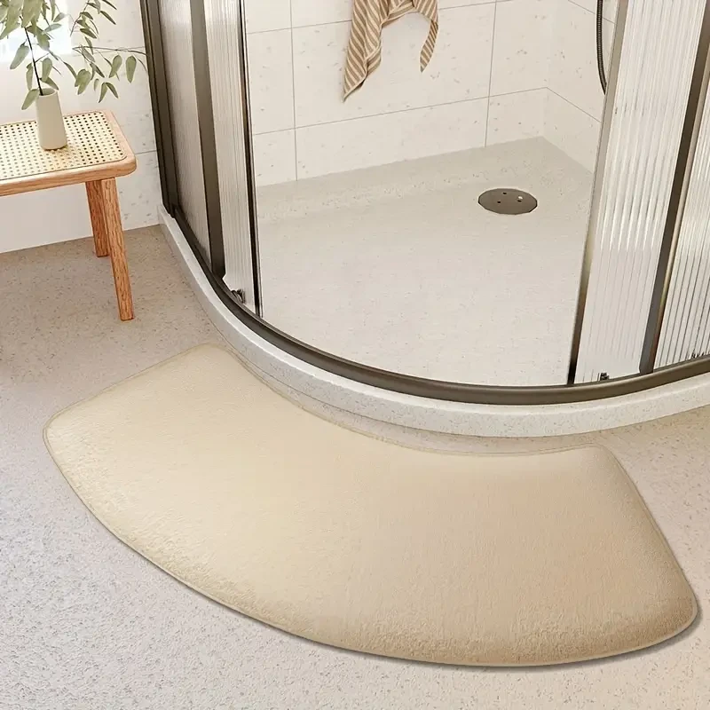 Non-Slip Bath Mat, Thickened Polyester Shower Door Rug, Half-Circle Entryway Foot Mat, Hand-Washable, Low Pile, Machine-Made, 660g/㎡, 1.2cm Thick, Kitchen & Bathroom Decor