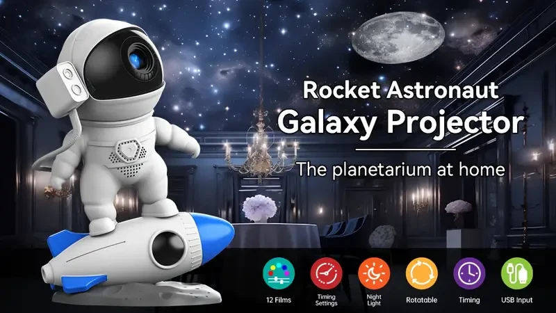 1pc Rocket Astronaut Galaxy Projector Night Light, Lamp And 13 Pieces Of Movie Sky Projector, 360° Rotation, For Bedroom Planetarium, Holiday Party Gift